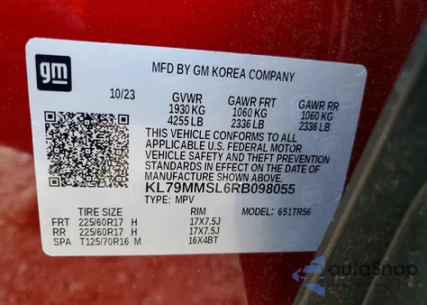 2024 Chevrolet Trailblazer Ls z USA, uszkodzony, nr VIN KL79MMSL6RB098055